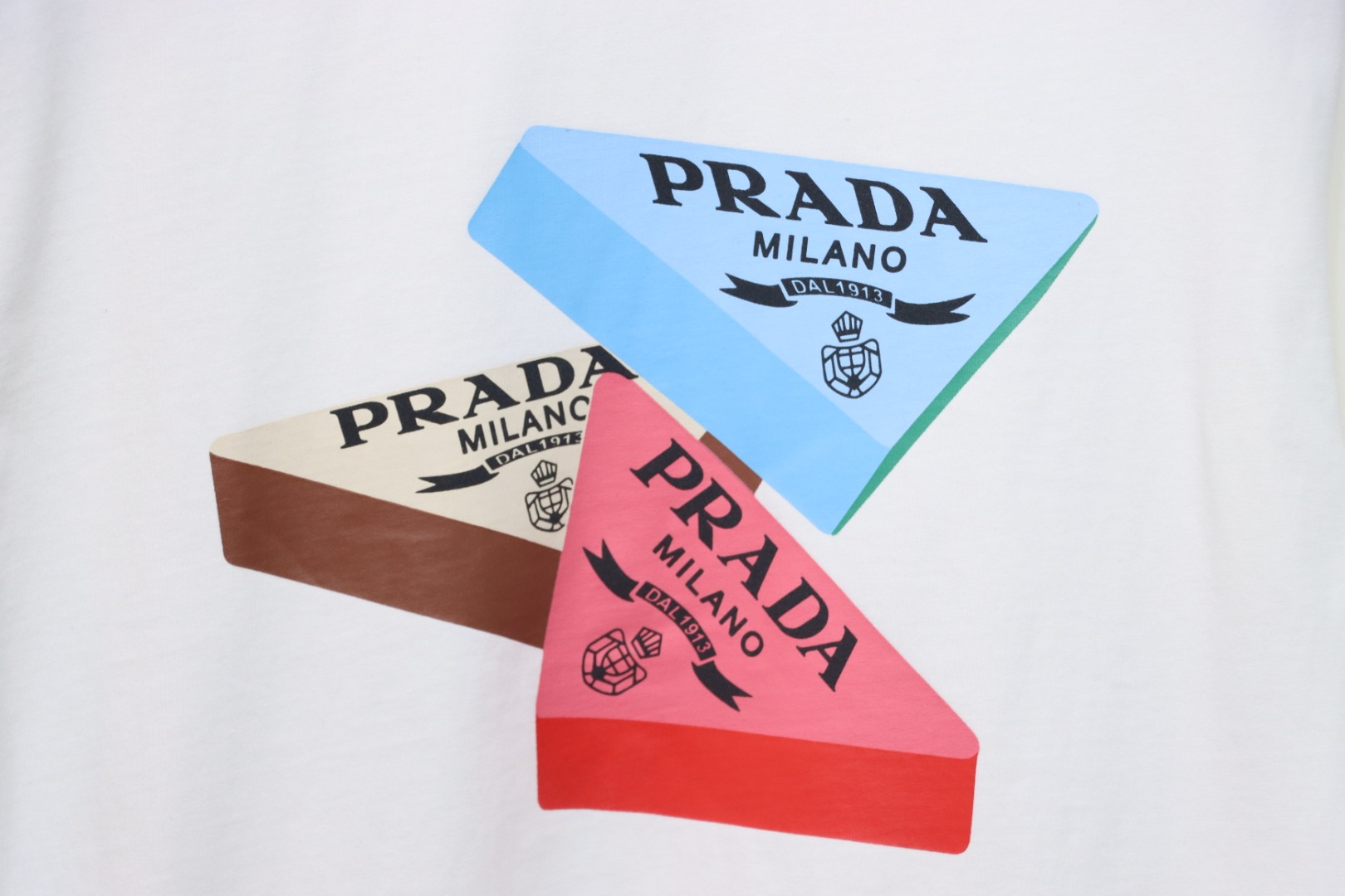 Prada PRD three-dimensional triangle logo short sleeve White