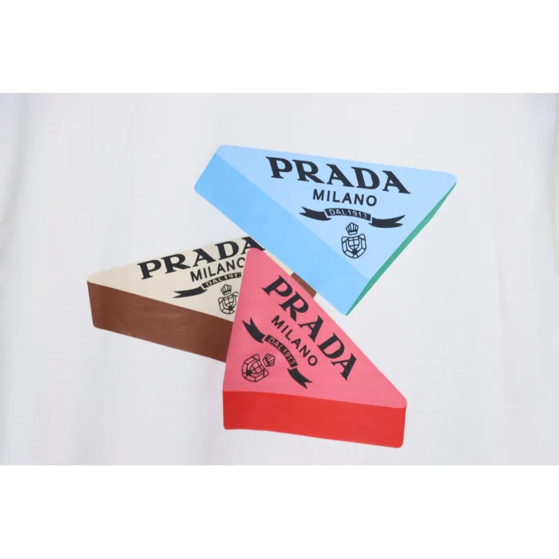 Prada PRD three-dimensional triangle logo short sleeve White