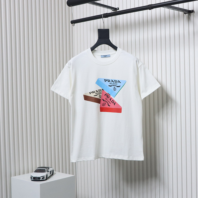 Prada PRD three-dimensional triangle logo short sleeve White
