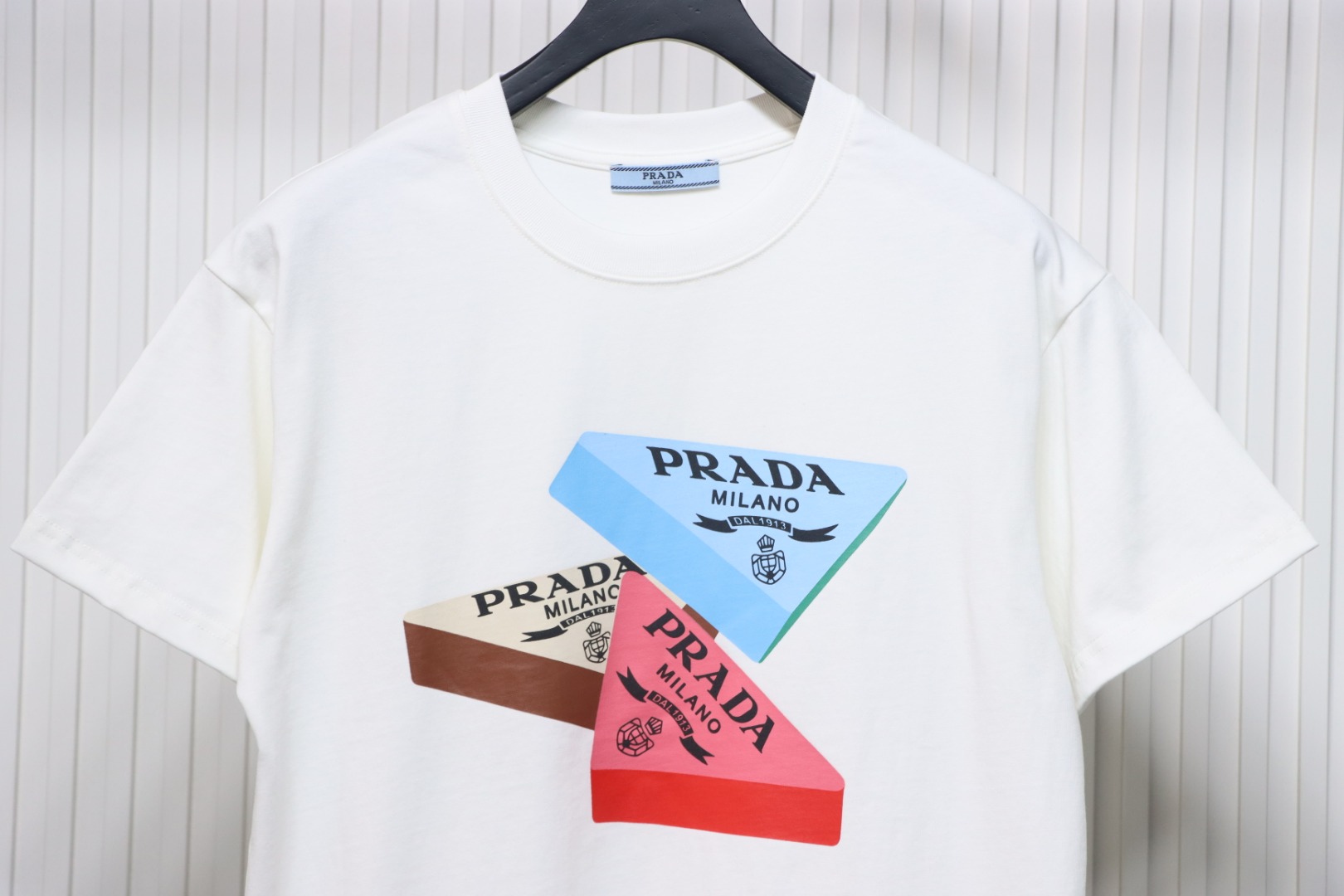 Prada PRD three-dimensional triangle logo short sleeve White