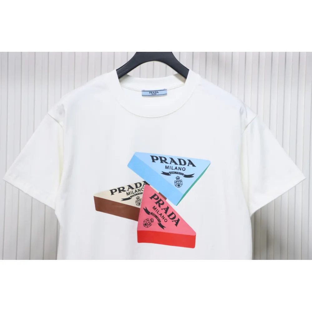 Prada PRD three-dimensional triangle logo short sleeve White