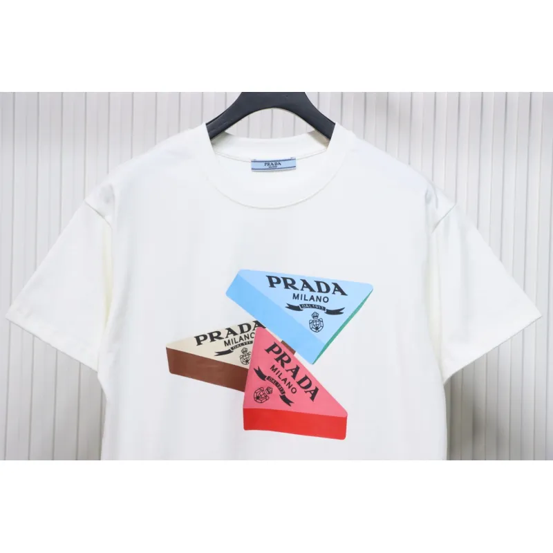 Prada PRD three-dimensional triangle logo short sleeve White