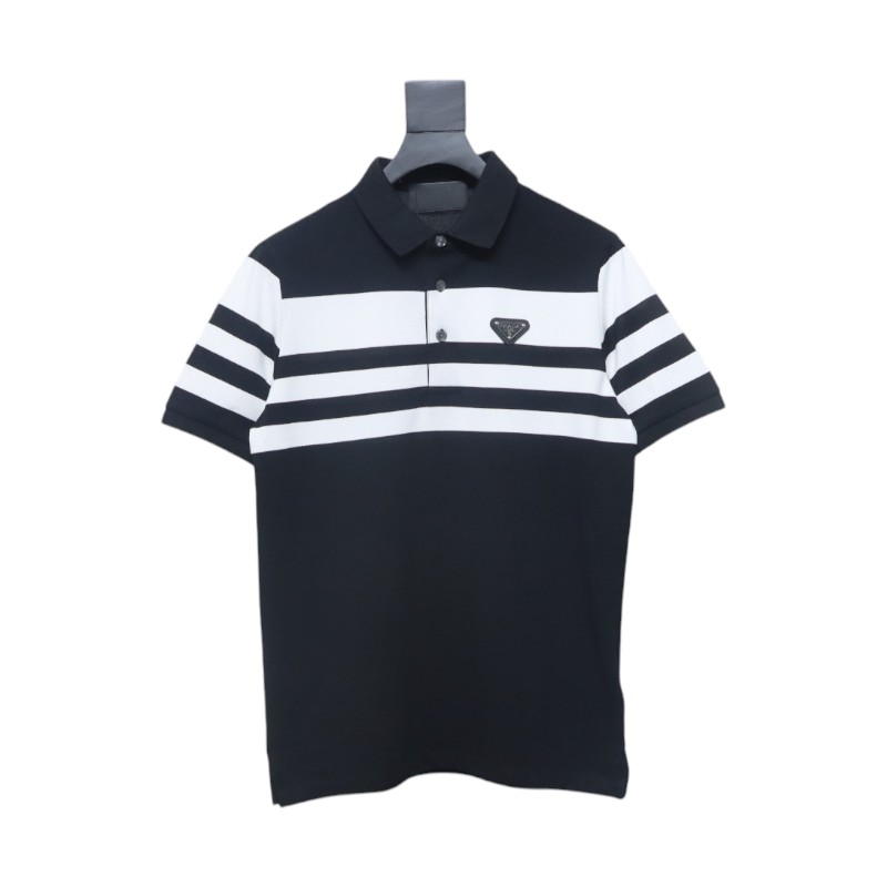 Prada Striped Polo Short Sleeve black