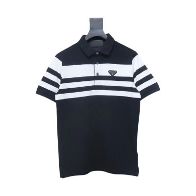 Prada Striped Polo Short Sleeve black 01