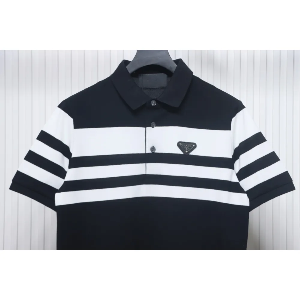 Prada Striped Polo Short Sleeve black