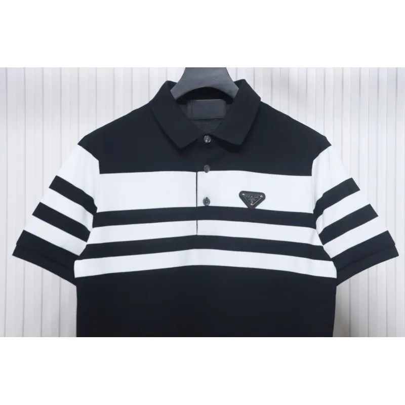 Prada Striped Polo Short Sleeve black