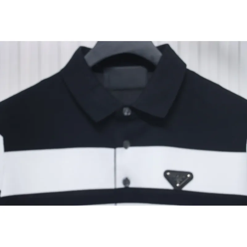 Prada Striped Polo Short Sleeve black