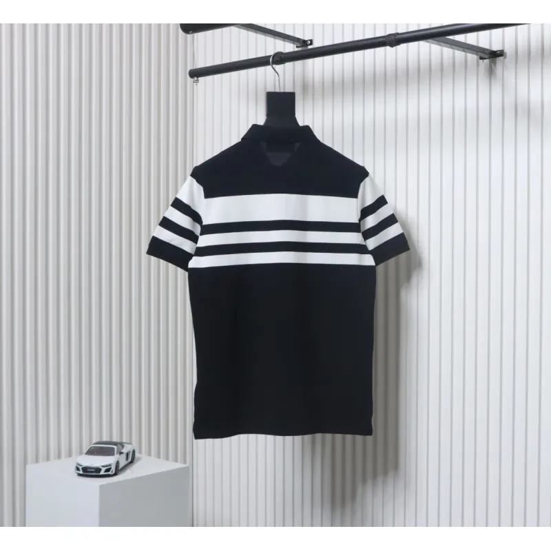 Prada Striped Polo Short Sleeve black