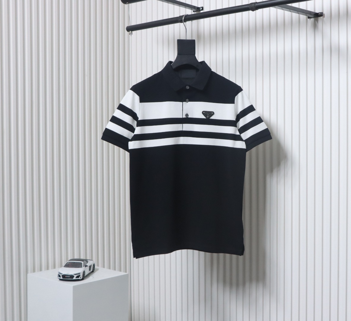 Prada Striped Polo Short Sleeve black