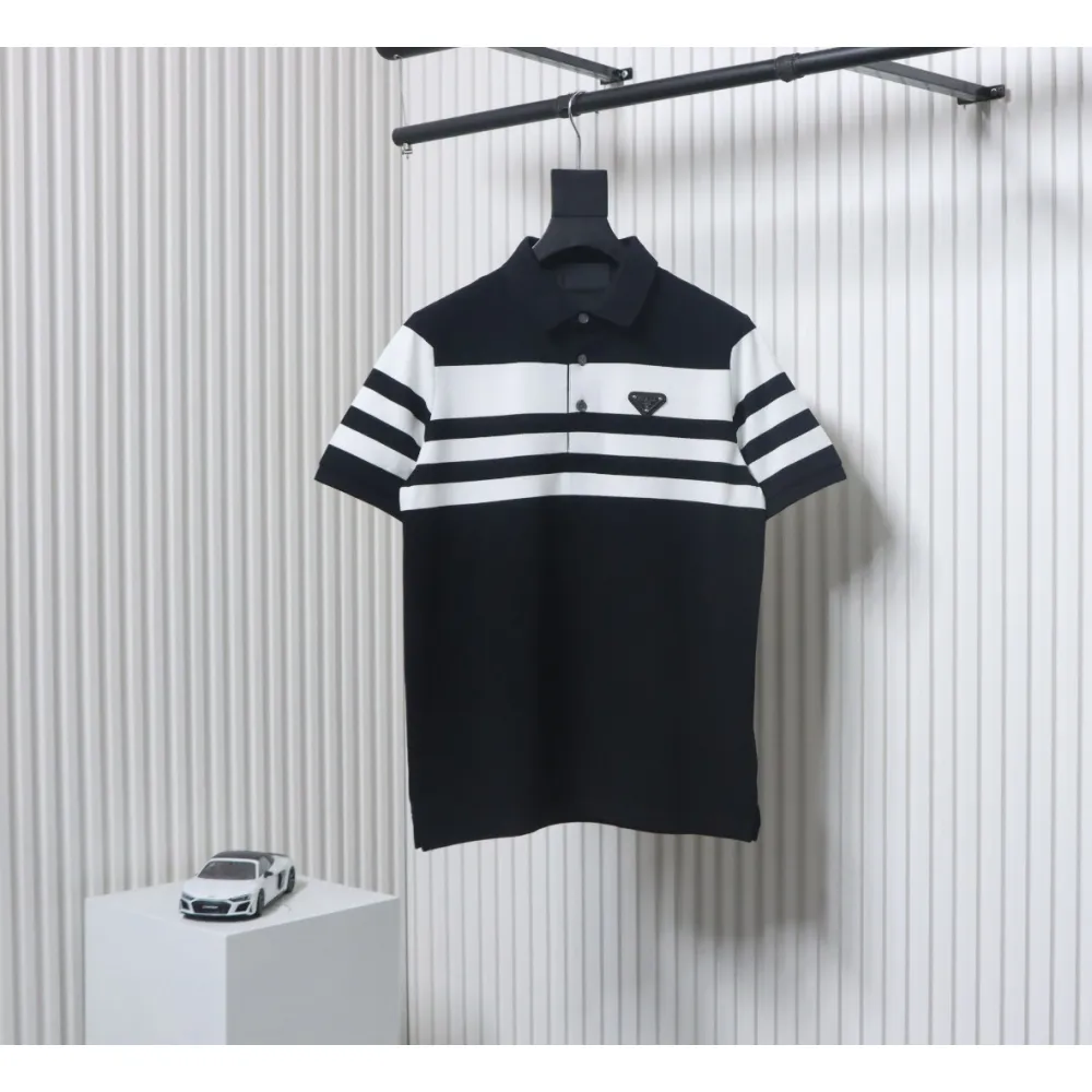 Prada Striped Polo Short Sleeve black