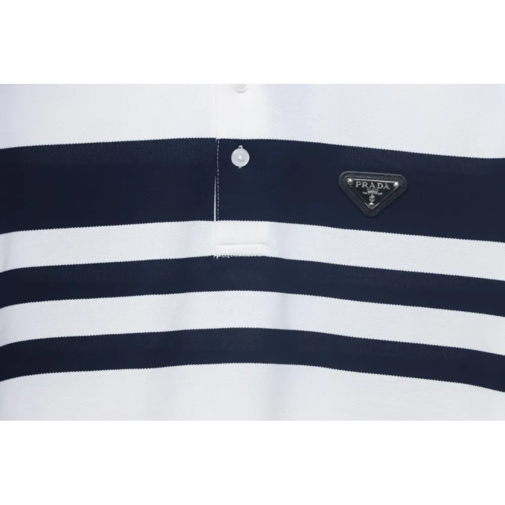 Prada Striped Polo Short Sleeve White