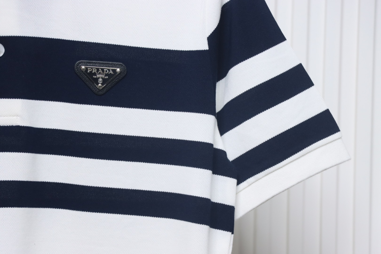 Prada Striped Polo Short Sleeve White
