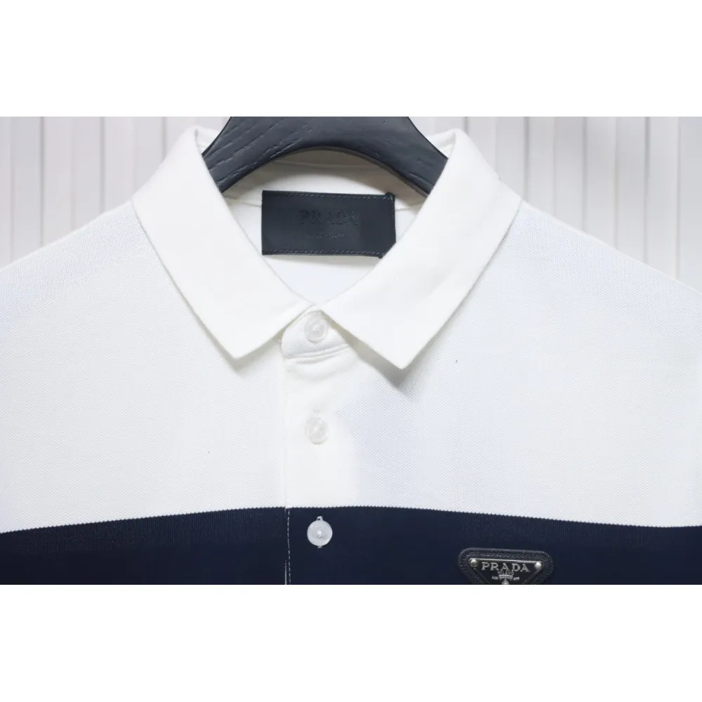 Prada Striped Polo Short Sleeve White