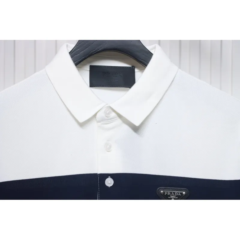 Prada Striped Polo Short Sleeve White