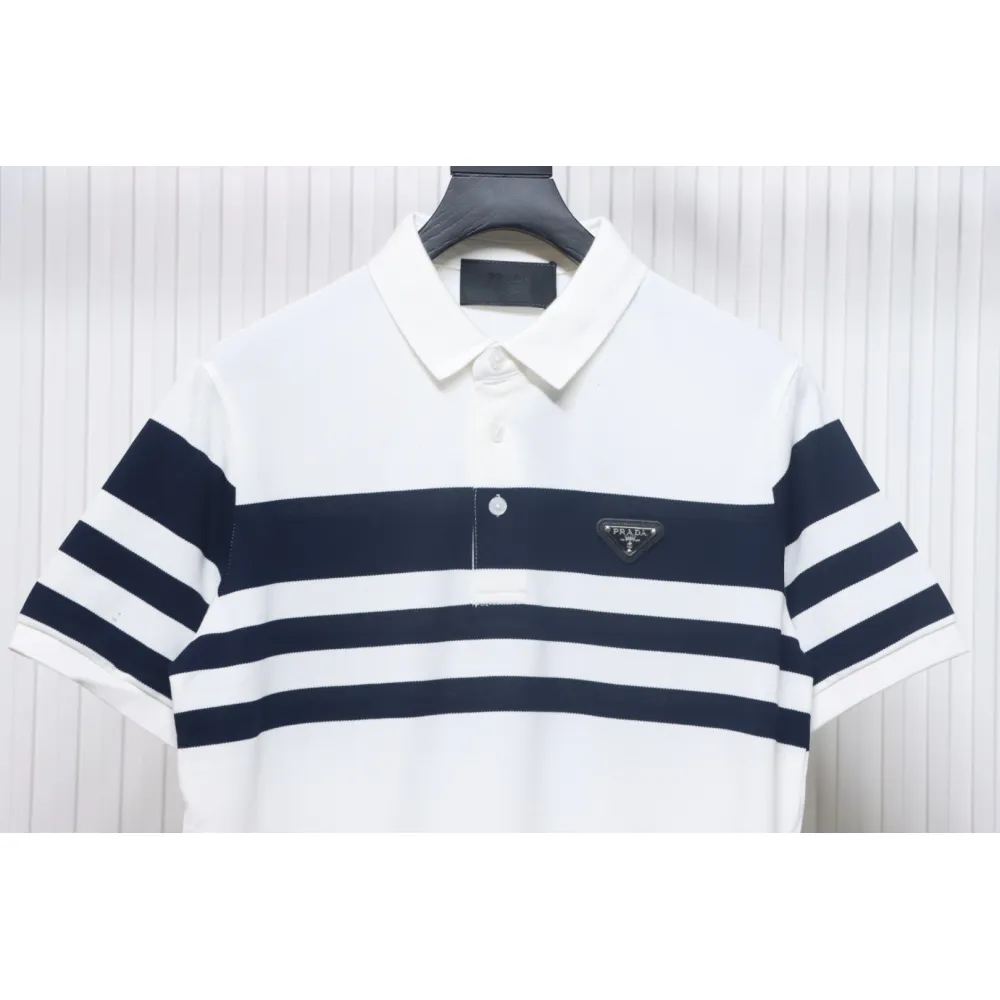 Prada Striped Polo Short Sleeve White