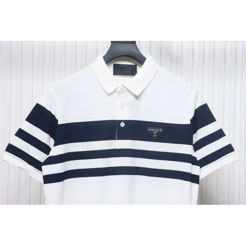 Prada Striped Polo Short Sleeve White