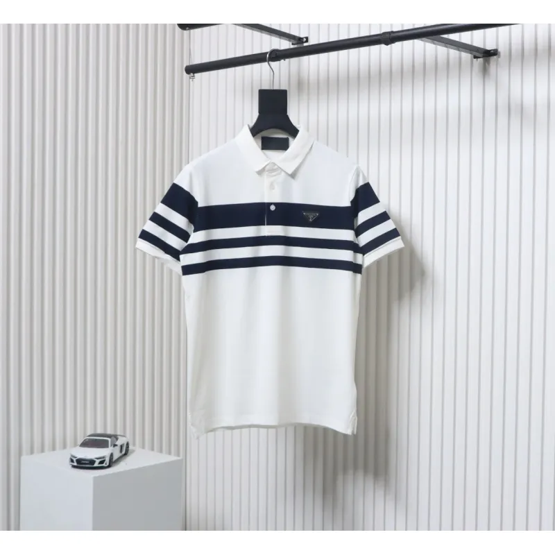 Prada Striped Polo Short Sleeve White
