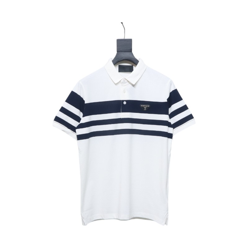 Prada Striped Polo Short Sleeve White