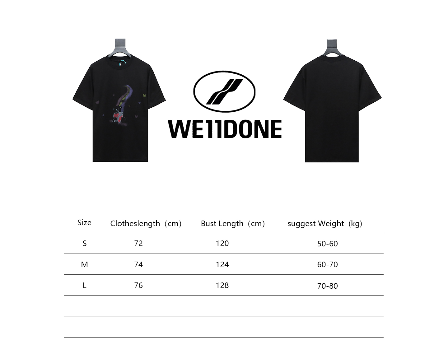 WE11DONE Rainbow Love Bear Print Short Sleeve T-Shirt Black