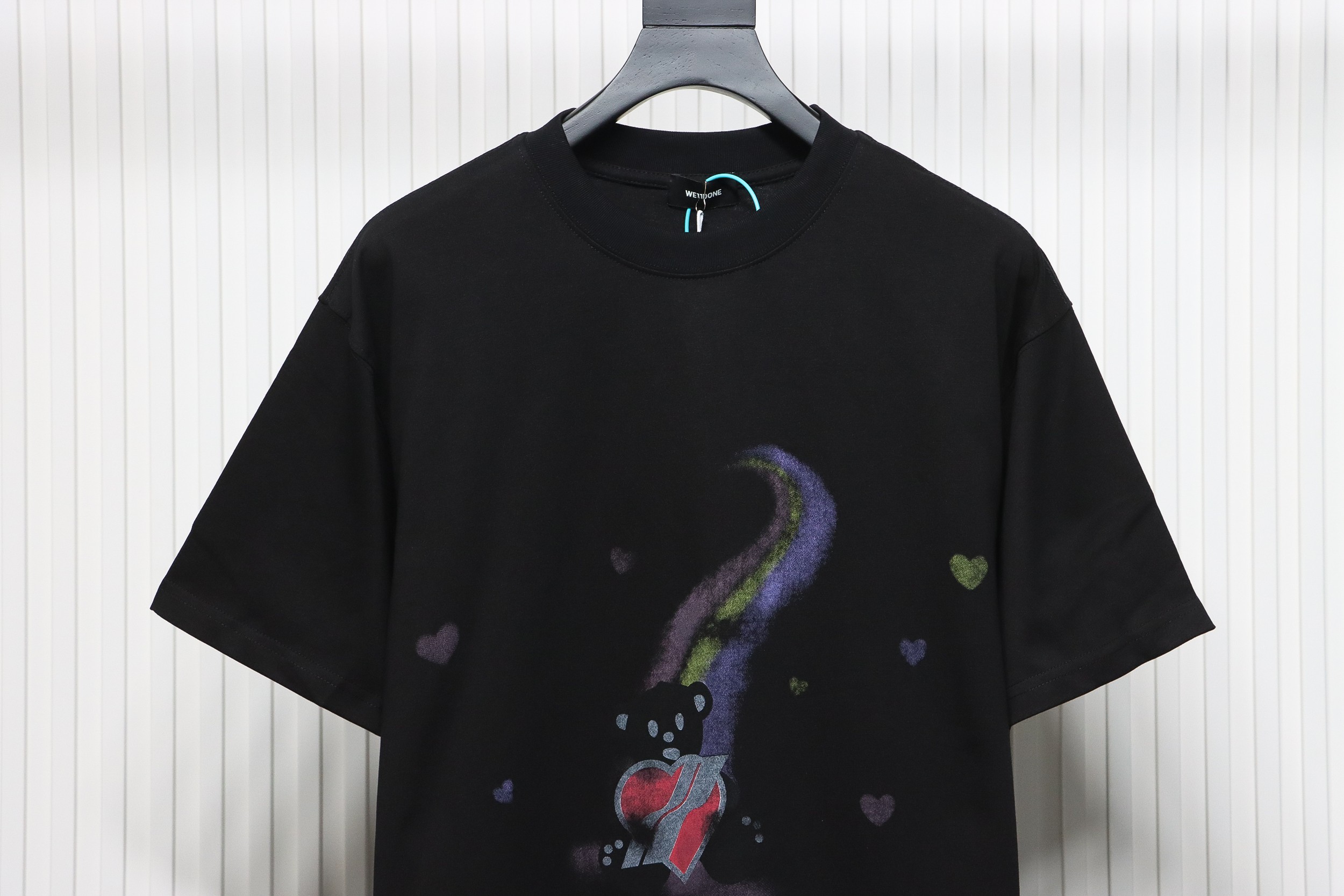 WE11DONE Rainbow Love Bear Print Short Sleeve T-Shirt Black