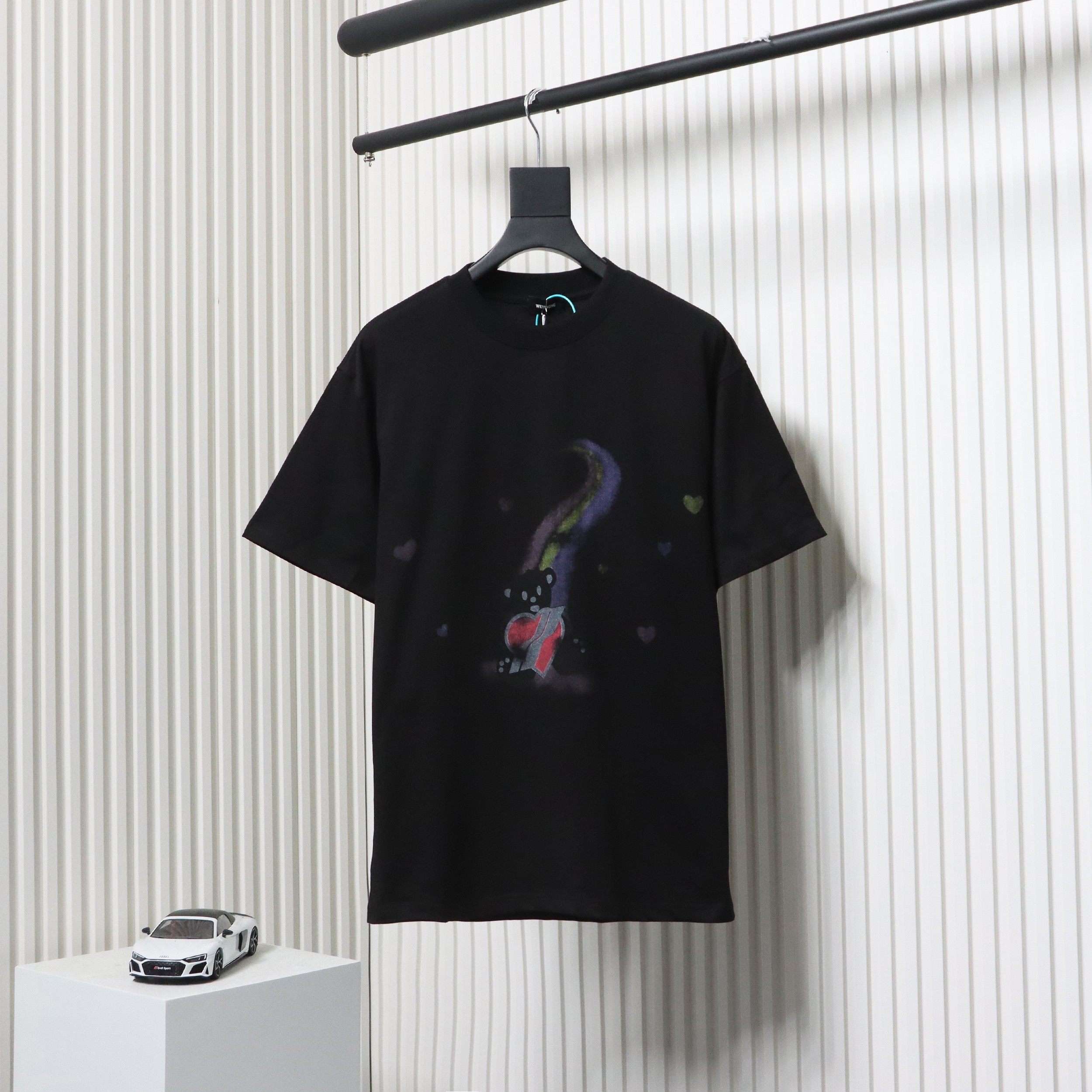 WE11DONE Rainbow Love Bear Print Short Sleeve T-Shirt Black