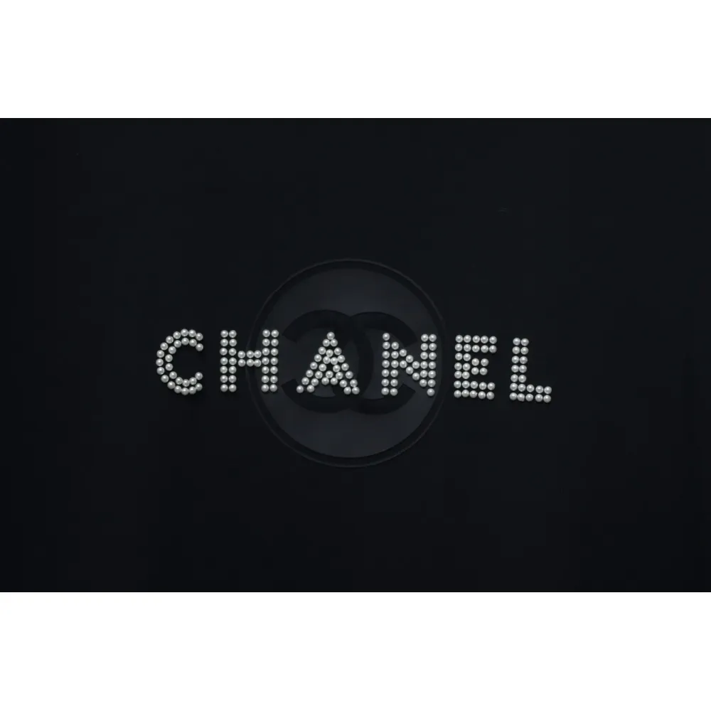 Chanel Pearl Circle Letter Short Sleeve T-shirt Black