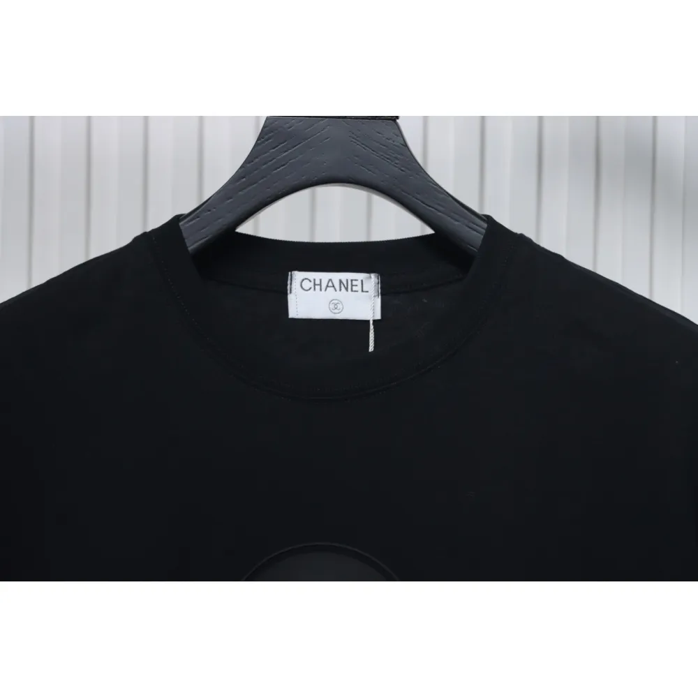 Chanel Pearl Circle Letter Short Sleeve T-shirt Black