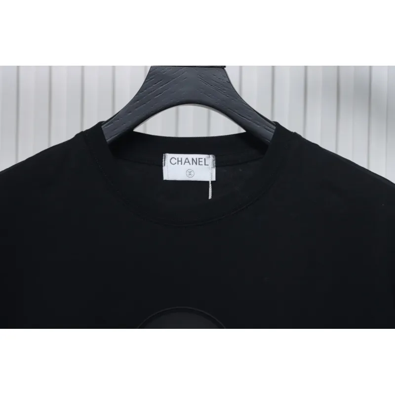 Chanel Pearl Circle Letter Short Sleeve T-shirt Black