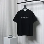 Chanel Pearl Circle Letter Short Sleeve T-shirt Black
