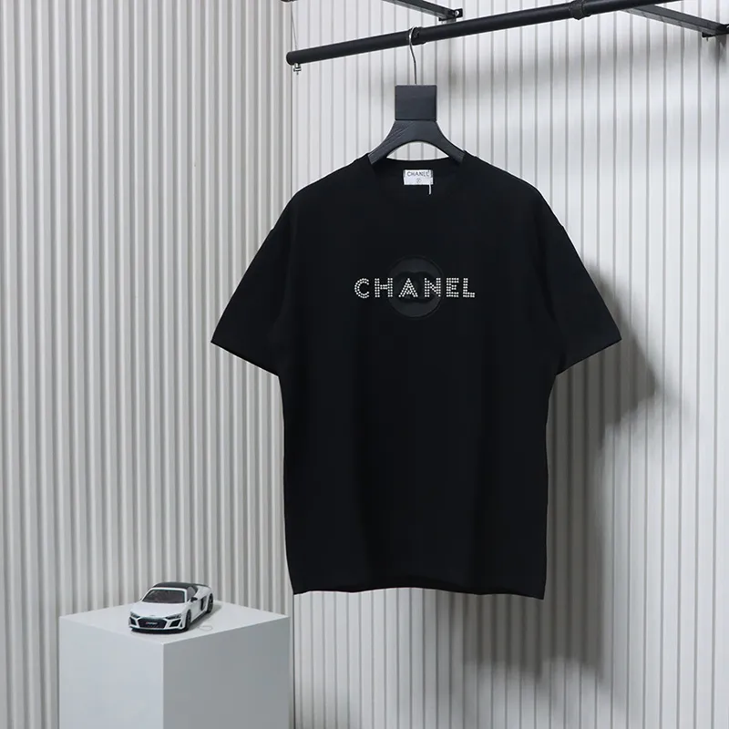 Chanel Pearl Circle Letter Short Sleeve T-shirt Black