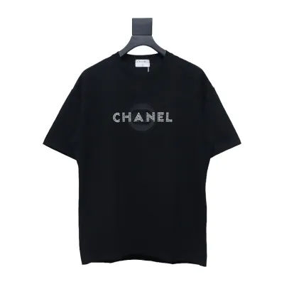 Chanel Pearl Circle Letter Short Sleeve T-shirt Black 01