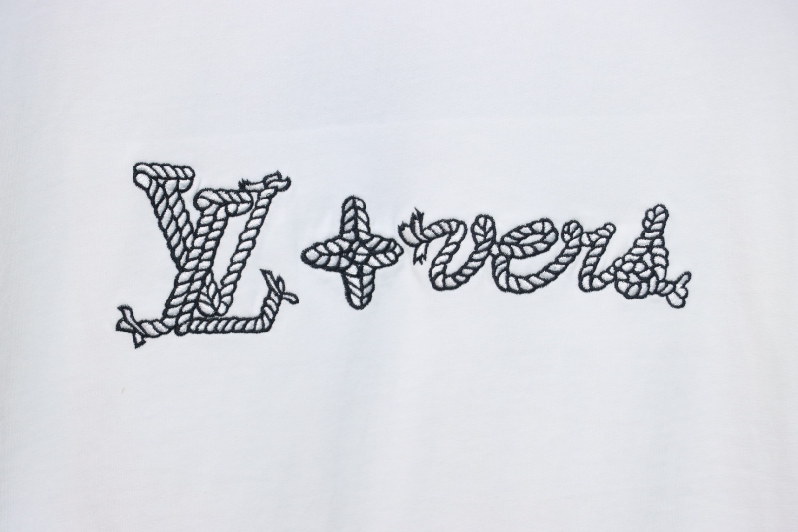 Louis Vuitton 25ss hemp rope knot embroidered short sleeves White