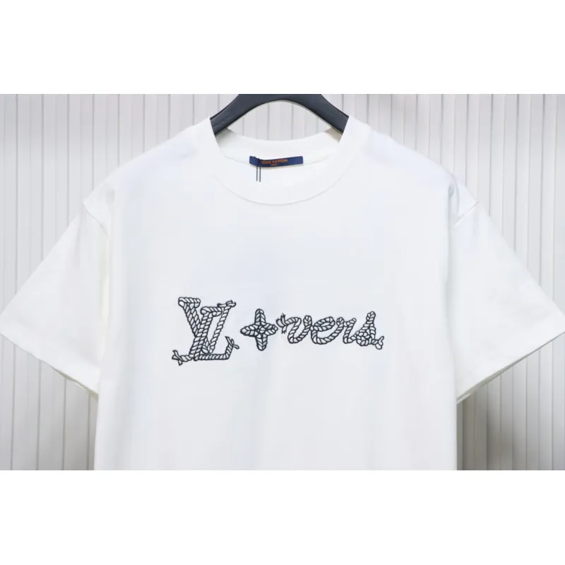 Louis Vuitton 25ss hemp rope knot embroidered short sleeves White