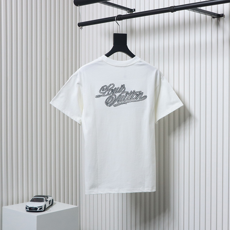 Louis Vuitton 25ss hemp rope knot embroidered short sleeves White