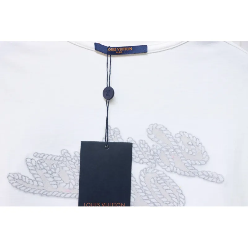 Louis Vuitton 25ss hemp rope knot embroidered short sleeves White