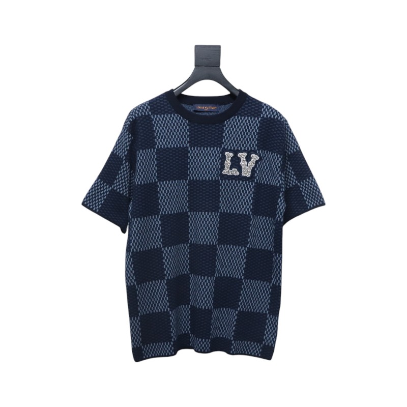 Louis Vuitton LV 25ss New Pharrell Chessboard Short Sleeve T-Shirt Blue