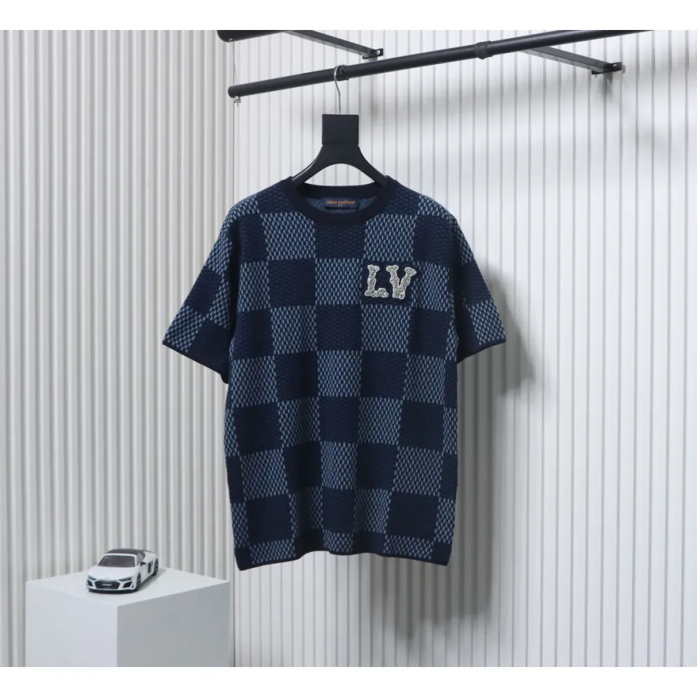 Louis Vuitton LV 25ss New Pharrell Chessboard Short Sleeve T-Shirt Blue
