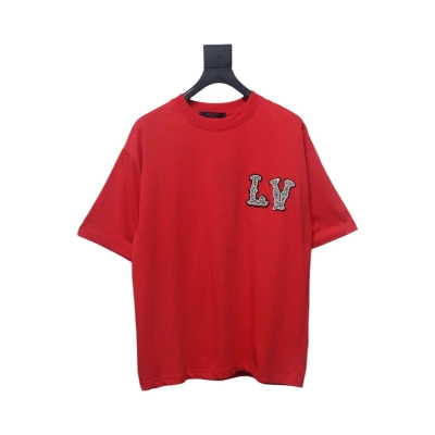 Louis Vuitton New Embroidered Patch Cotton Piqué T-Shirt Red 01