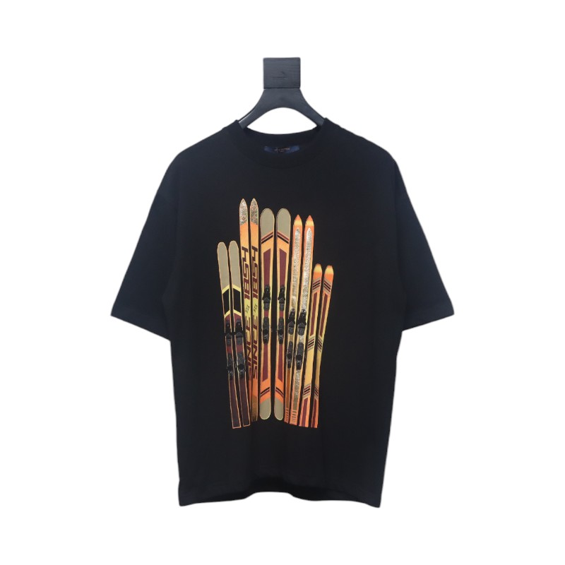 Louis Vuitton 2025ss Snowboard Gold Foil Round Neck Short Sleeve black