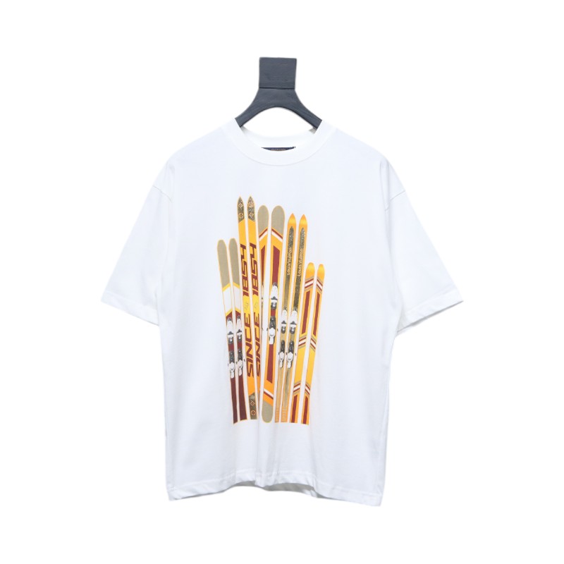 Louis Vuitton 2025ss Snowboard Gold Foil Round Neck Short Sleeve White