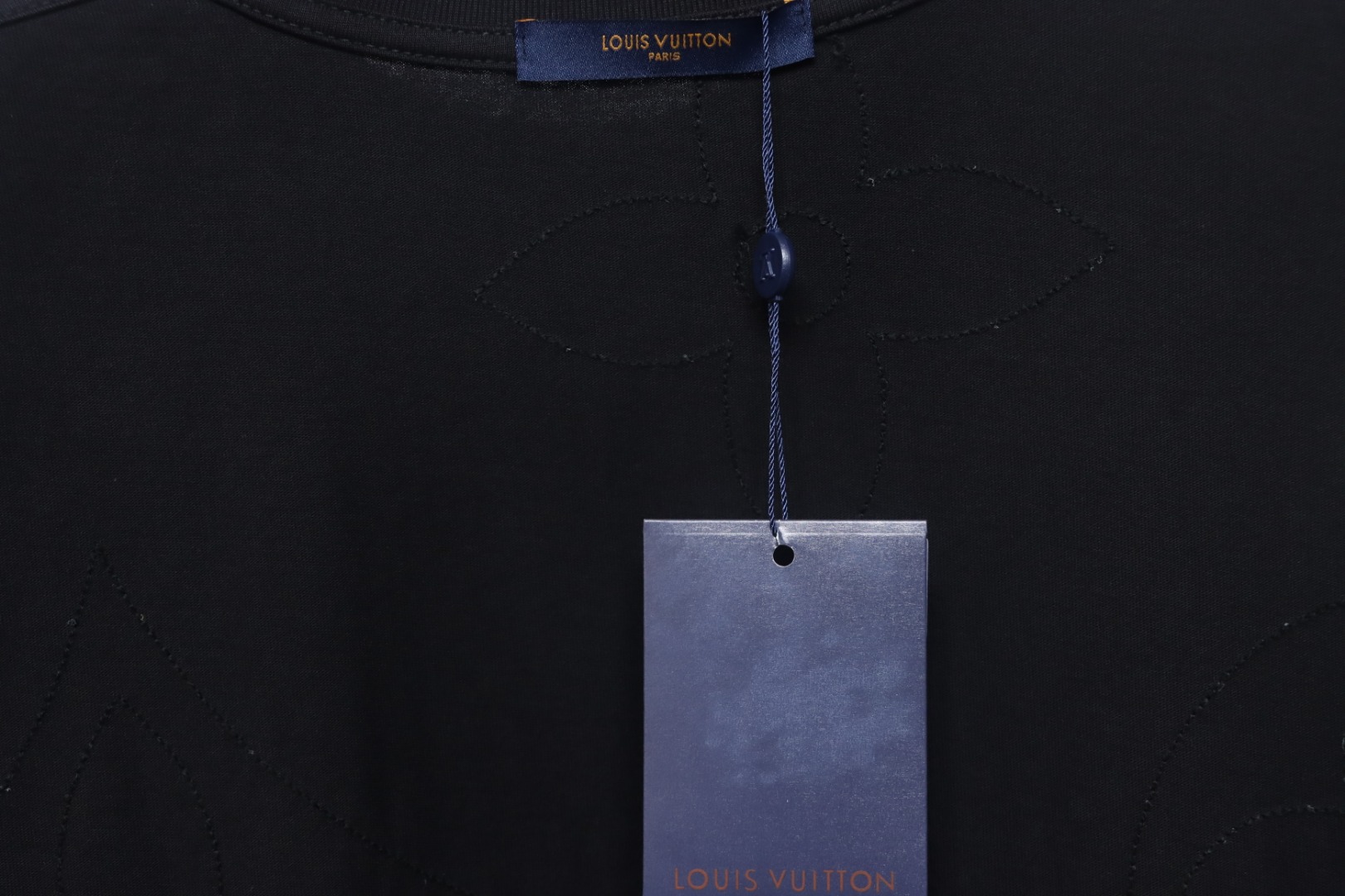 Louis Vuitton 2025ss white chain embroidery round neck short sleeve black