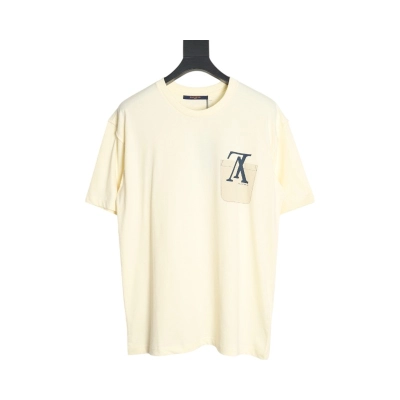 Louis Vuitton 22ss Fake Pocket Lettering Printed Short Sleeve Beige 01