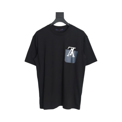 Louis Vuitton 22ss Fake Pocket Lettering Printed Short Sleeve Black 01