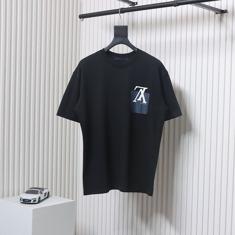 Louis Vuitton 22ss Fake Pocket Lettering Printed Short Sleeve Black