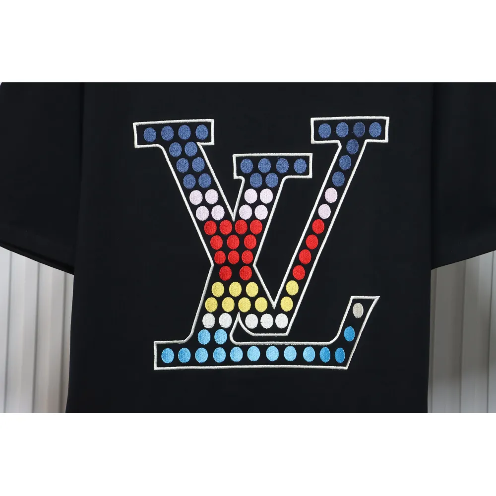 Louis Vuitton 24ss colorful polka dot heavy embroidered logo short sleeve black