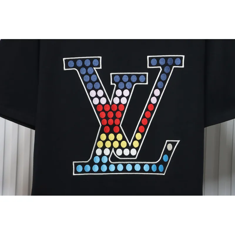 Louis Vuitton 24ss colorful polka dot heavy embroidered logo short sleeve black