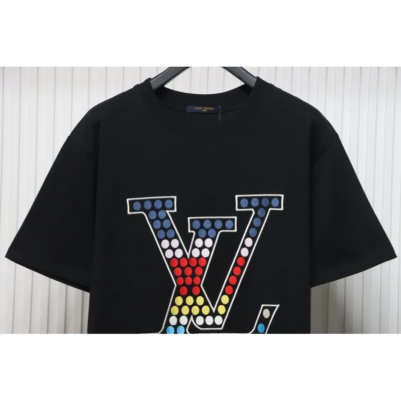Louis Vuitton 24ss colorful polka dot heavy embroidered logo short sleeve black