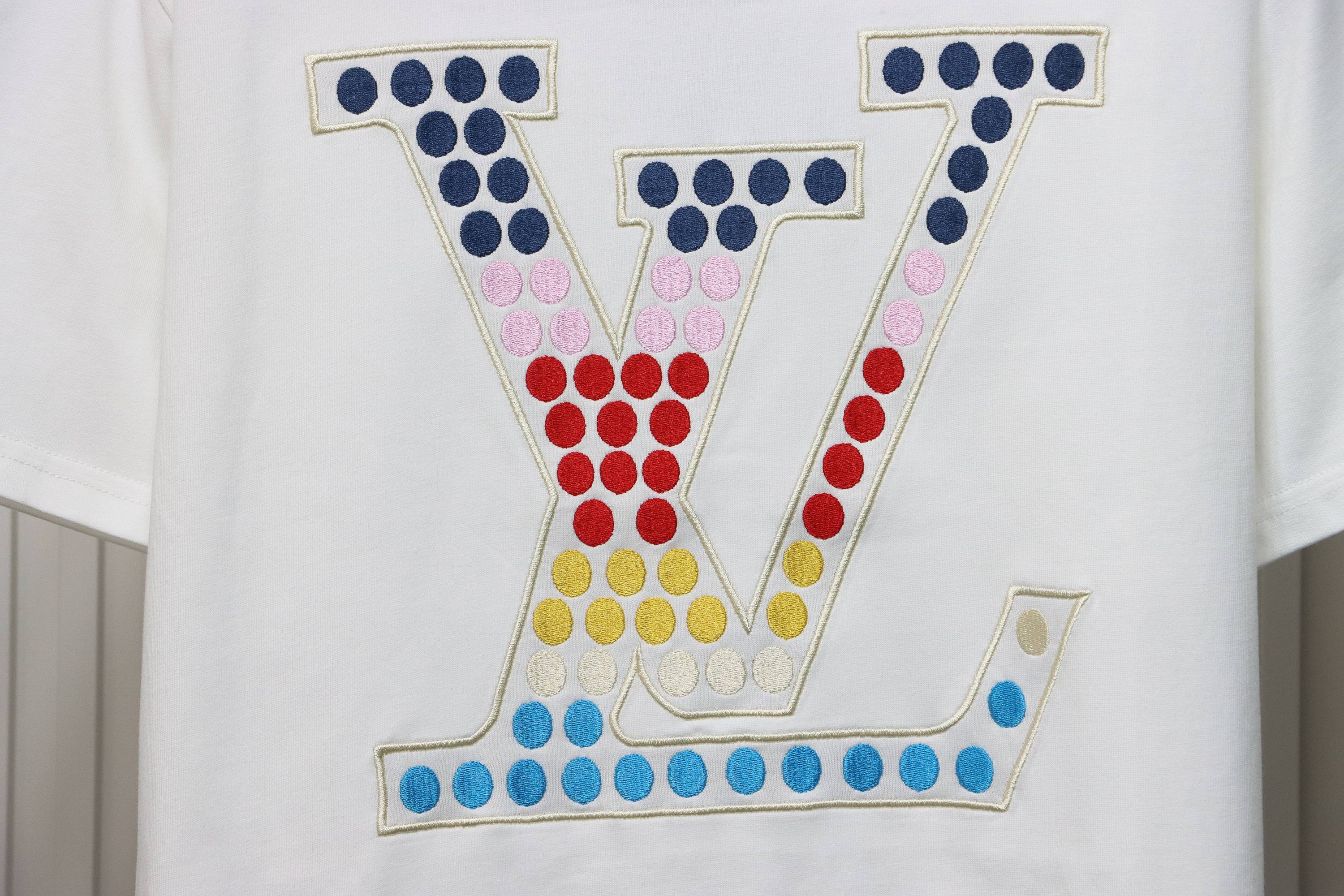 Louis Vuitton 24ss colorful polka dot heavy embroidered logo short sleeve White