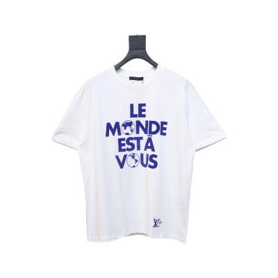 Louis Vuitton 25ss blue flocked slogan print short sleeves 01