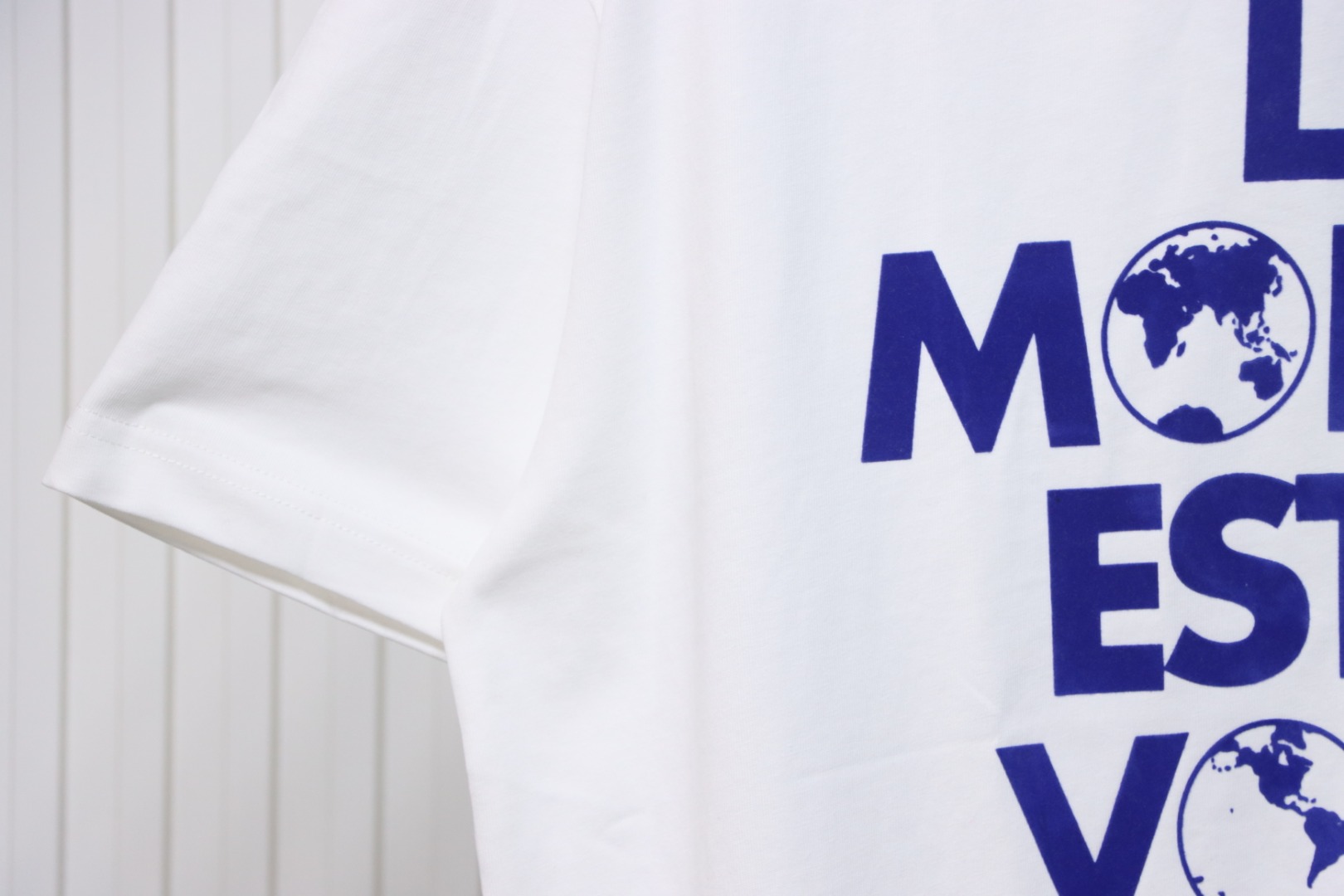 Louis Vuitton 25ss blue flocked slogan print short sleeves